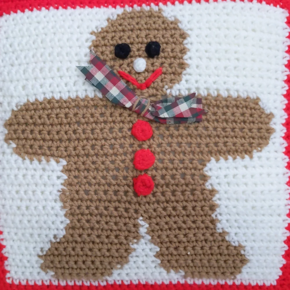 Handmade crochet gingerbread man pillow 16